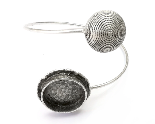 Dome Spirals Silver Bracelet Blank Cuff Bezel Cabochon Base Resin Mountings Adjustable Antique Silver Plated Brass (20mm Blank ) G28040