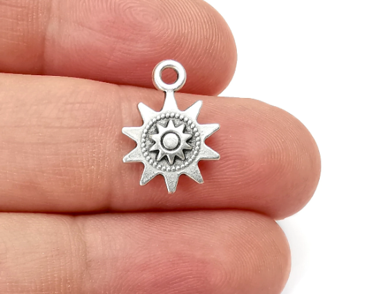 Sun Charms (Double sided) Antique Silver Plated (17x12mm) G28225