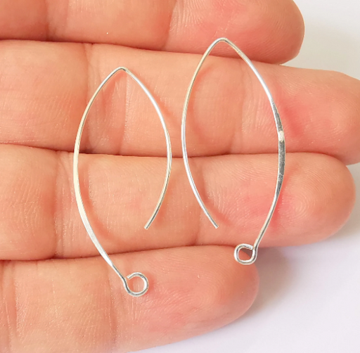 2 Solid Sterling Silver Earring Hook 2 Pcs (1 pair) 925 Silver Earring Wire Findings (40x18mm) G30047