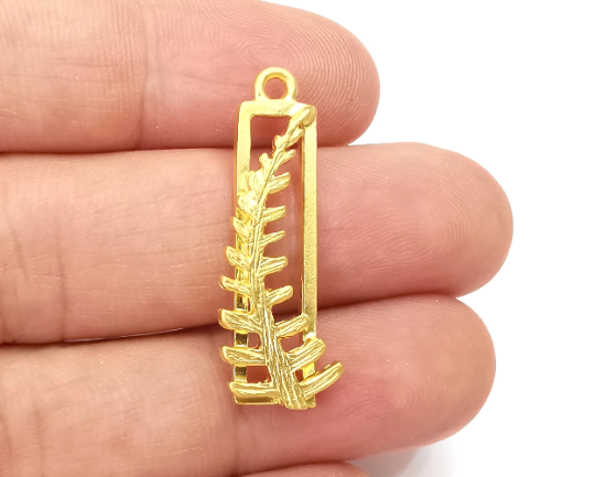Fern Leaf Charms Frame Pendant Gold Plated (34x12mm) G28274