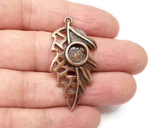 Leaf Pendant Bezel, Resin Blank, inlay Mounting, Mosaic Frame Cabochon Base Dry Flower Setting, Antique Copper Plated 8mm bezel G28958