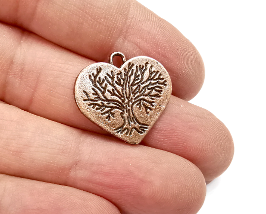 2 Heart Tree Charms Antique Copper Plated Charms (22x22mm) G29514
