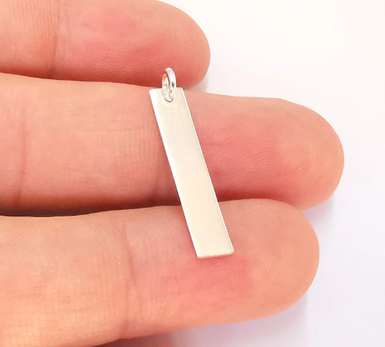 Sterling Silver Stamping Bar Charms Blank Tag Charms with Loop, 925 Silver Charms (25x5mm) G30052