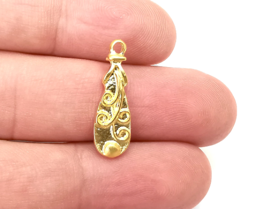 Drop Charms, Gold Plated DIY Charms (Double sided) (25x8mm) G28717