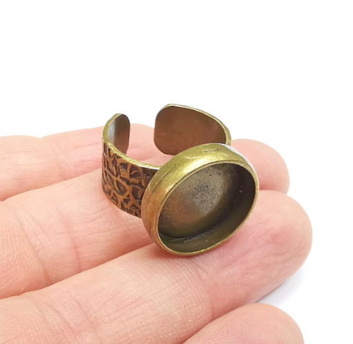 Round Ring Blank Setting, Cabochon Mounting, Adjustable Resin Ring Base, Inlay Ring Blank Mosaic Bezels Antique Bronze Plated (16mm) G29583