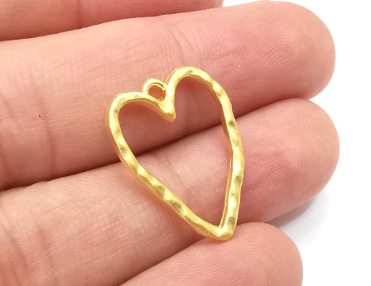 Heart Hammered Charms, Gold Plated DIY Charms (24x18mm) G28732