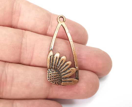 Flowers Charms, Sun flower Charms, Daisy Charms, Antique Copper Plated Plants Charms (38x16mm) G28971