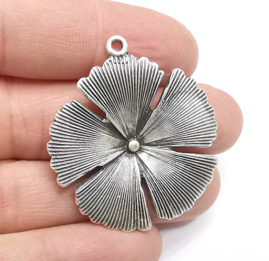 Flower Pendant Charms Antique Silver Plated Charms (42x38mm) G29381