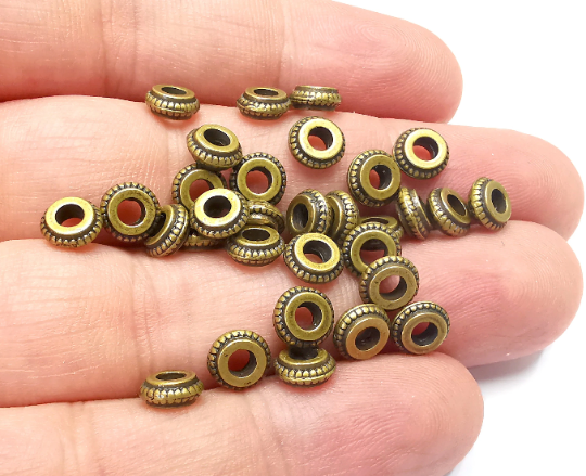 Ribbed Round Beads Antique Bronze Plated Beads (7mm) G28290