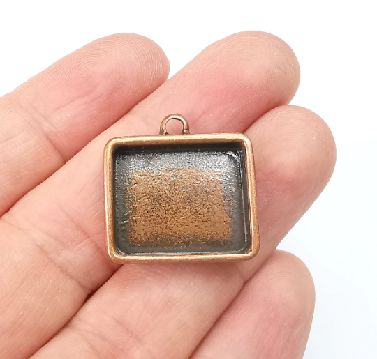 Rectangle Pendant Bezel, Resin Blank, inlay Mounting, Mosaic Frame, Cabochon Base, Dry Flower Setting,Antique Copper Plated (20x17mm) G29528