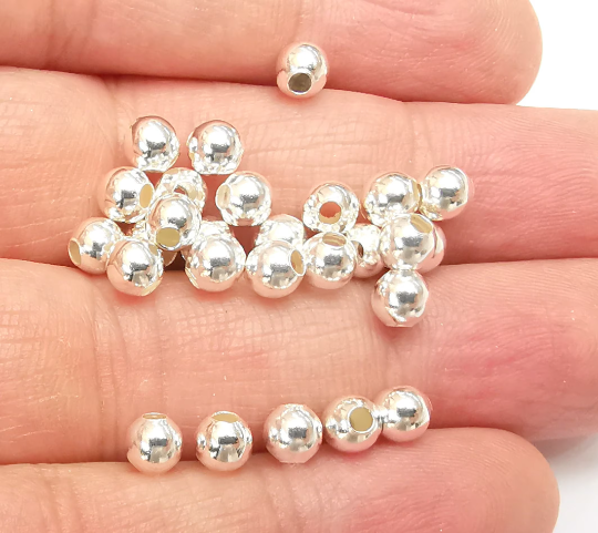 5 Sterling Silver Tiny Round Ball Beads, 925 Solid Silver Beads, 5mm Silver Bracelet Necklace Beads (5mm) G30066