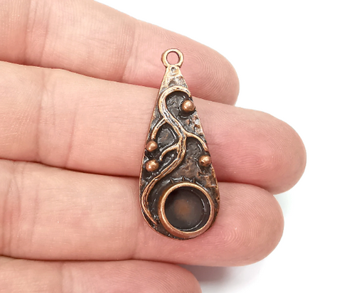 Drop with Buds Pendant Bezel, Resin Blank, inlay Mounting, Mosaic Frame Cabochon Base Dry Flower Setting, Antique Copper Plated (8mm) G28968