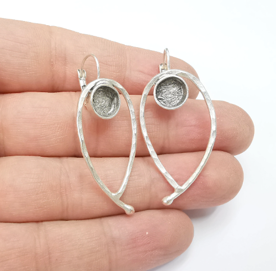 Earring Blank Bezel Antique Silver Plated Brass Earring Set Base (8mm blank) G29317