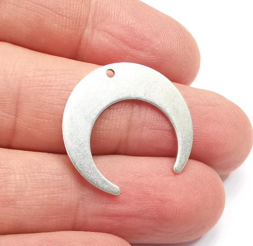 Crescent Moon Charms, Antique Silver Plated Brass, DIY charms (25x23mm) G29518