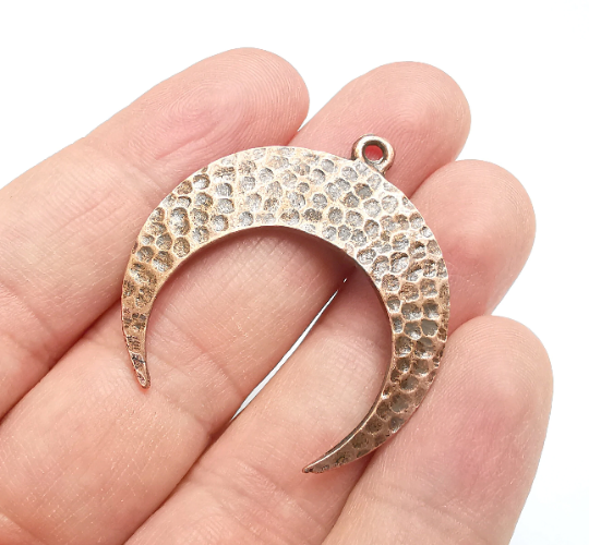 Crescent Charms Antique Copper Plated Hammered Moon Charms (40x38mm) G29542