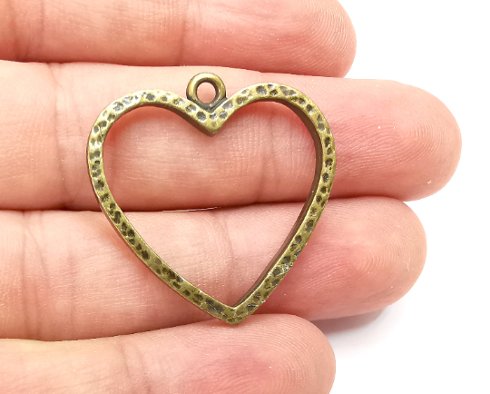 Heart Charms Antique Bronze Plated Hammered Earring Components (32x31mm) G28482