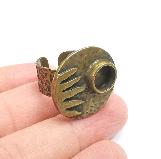Sun Ring Blank Setting, Cabochon Mounting, Adjustable Resin Ring Base Bezels, Antique Bronze Inlay Ring Mosaic Ring Bezel (8mm) G29593