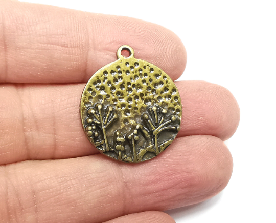 Trees Round Charms Pendant Antique Bronze Plated Charms (28x24mm) G29809