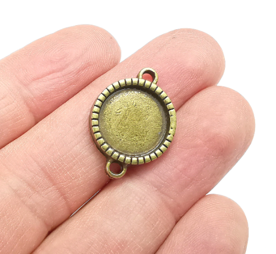 Round Pendant Connector Bezels, Resin Blank, inlay Mountings, Mosaic Frame, Cabochon Bases, Settings, Antique Bronze Plated (14mm) G29580