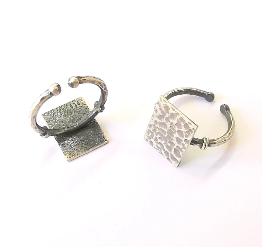 Rectangle Stamping Ring Blanks, Sterling Silver Engraving Blank, Statement Rings, Adjustable Nameplate Ring, 925 Solid Silver 15x11mm G30054