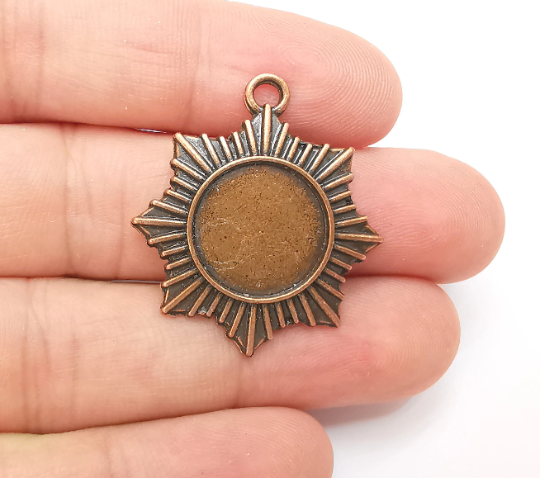 Sheriff Badge Charms Bezel Pendant Blank Copper Pendant Base Antique Copper Plated (16mm Blank) G28323
