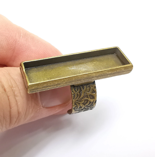 Rectangle Ring Blank Setting, Cabochon Mounting, Adjustable Resin Ring Base, Inlay Ring Blank Mosaic Bezels Antique Bronze (40x10mm) G29310