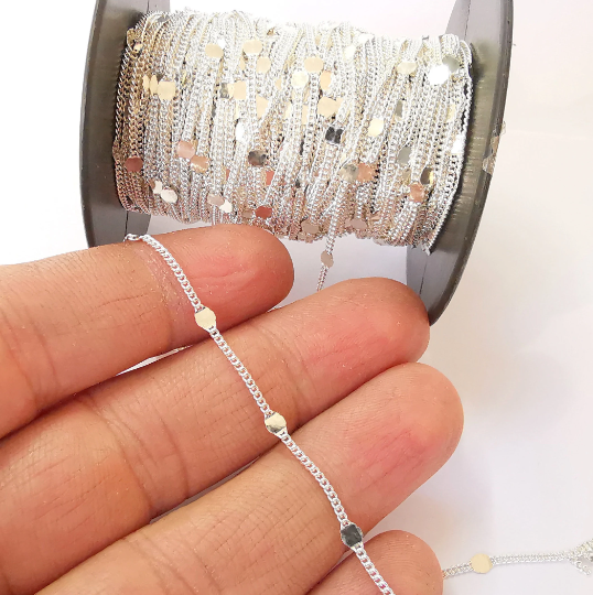 1mt(3.3ft) Sterling Silver Soldered Chain 925 Solid Silver Chain flat scaly Curb Chain (1,5mm) G30065