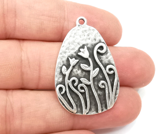 Flowers Garden Charms Antique Silver Plated Plants Charms (38x25mm) G28477