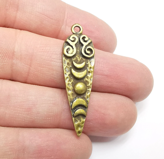 Crescent Moon Charms Hammered Spike Pendant Antique Bronze Plated (42x12mm) G29387