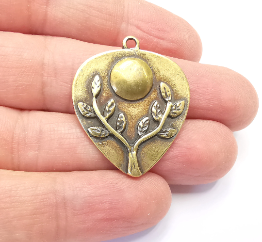 Branch Leaf Charms Plant Nature Charms Full Moon Moonrise Pendant Antique Bronze Plated Charms (34x28mm) G28013