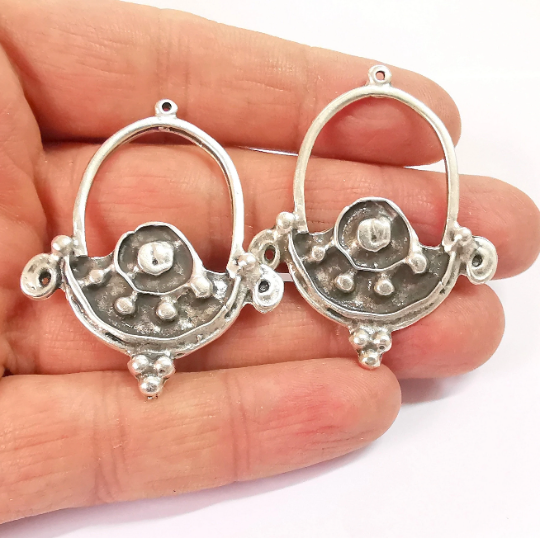 2 Dangle Charms Ethnic Tribal Rustic Charms Antique Silver Plated Charms (48x39mm) G24626