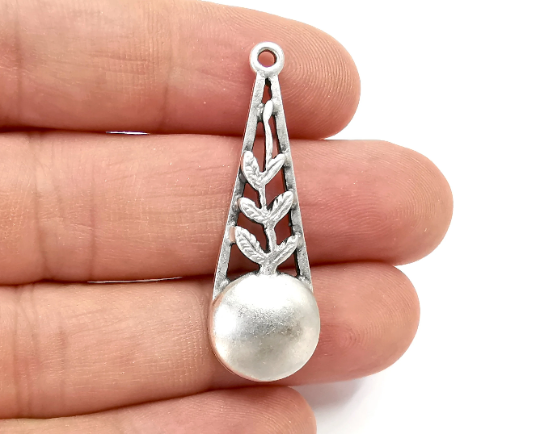 Plant Sapling Charms Antique Silver Plated (42x14mm) G28253