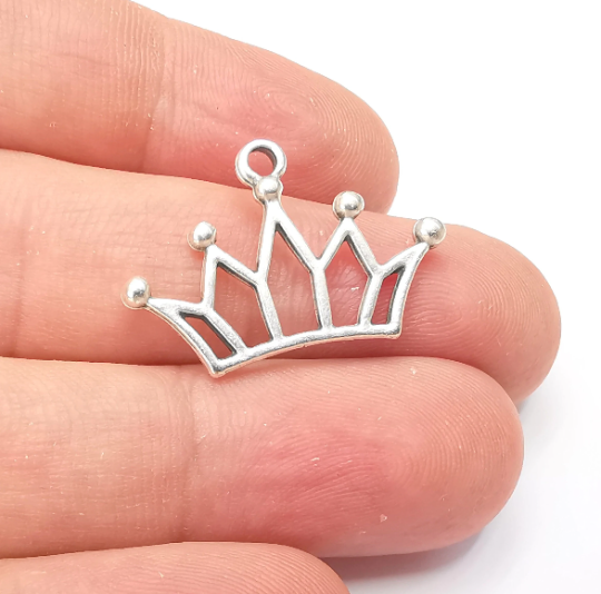 Crown Charms, Antique Silver Plated Charms (28x19mm) G28769