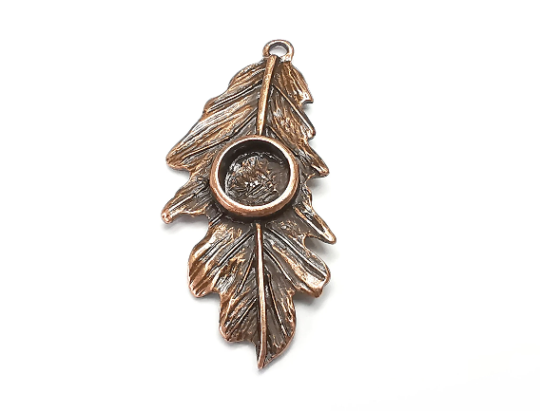 Leaf Pendant Bezel, Resin Blank, inlay Mounting, Mosaic Frame Cabochon Base Dry Flower Setting, Antique Copper Plated 8mm bezel G28905