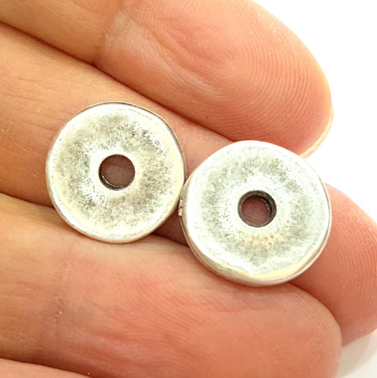 10 Silver Disc Findings Antique Silver Plated Round Connector (15mm) G6784