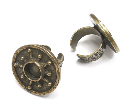 Round Ring Blank Setting, Cabochon Mounting, Adjustable Resin Ring Base, Inlay Ring Blank Mosaic Bezels Antique Bronze Plated (10mm) G29577