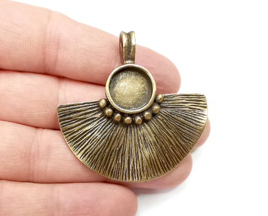 Wavy Semi Circle Bezel, Resin Blank, inlay Mounting, Mosaic Frame Cabochon Base, Antique Bronze Plated (49mm) G29349