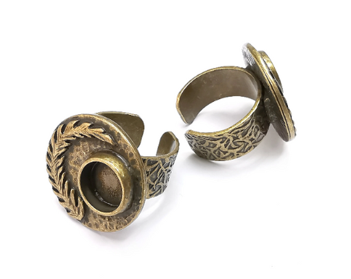 Fern Leaf Ring Blank Settings, Cabochon Mounting, Adjustable Resin Ring Base Bezel, Antique Bronze Inlay Mosaic Ring Bezel (10mm) G29346