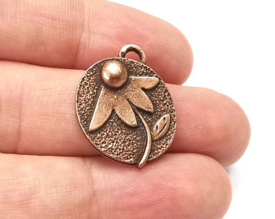 Flower Daisy Charms Antique Copper Plated Charms, Earring Dangle Components (22x19mm) G28419