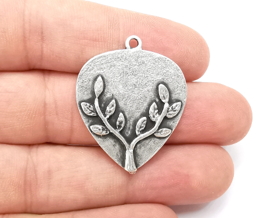 Branch Leaf Charms Antique Silver Plated (35x29mm) G28475