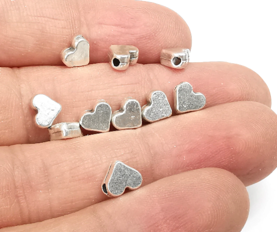 5 Heart Beads Antique Silver Plated Metal Beads (7mm) G29536