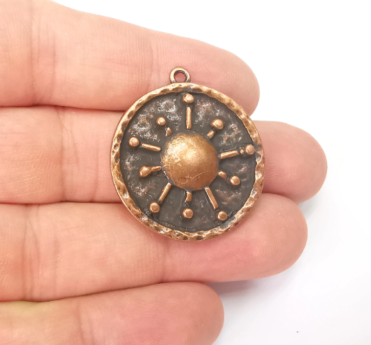 Hammered Sun Charms, Big Bang Charms Pendant Antique Copper Plated (34x30mm) G28282