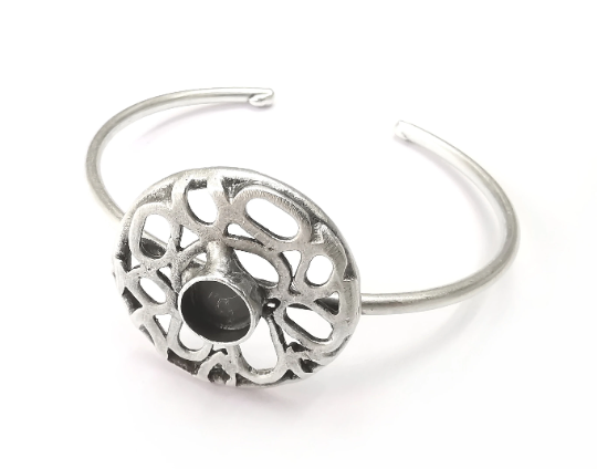 Adjustable Round Bracelet Bases, Resin Cuff Blanks, Cabochon Bezel, Mosaic Mountings, Dry flower, Antique Silver Plated Brass (8mm) G28416
