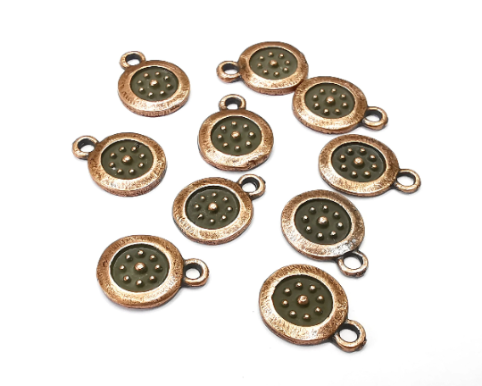 Stars Disc Small Round Charms Antique Copper Plated Charms, Earring Dangle Components (15x11mm) G28424