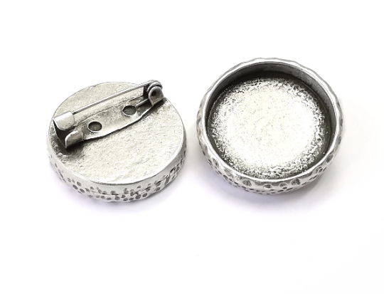 Hammered Brooch Holders Pin Brooch Blanks Brooch Bezel Antique Silver Plated Brooch Pin Findings (20mm Bezel size) G28049