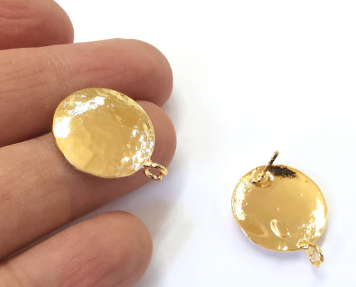 Hammered domed Earring Stud Base Shiny Gold Plated Brass Earring 1 pair (24x20mm) G25059