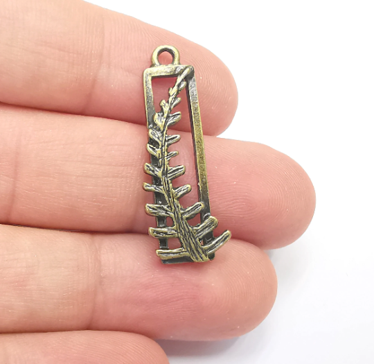 5 Fern Leaf Charms Frame Antique Bronze Plated (34x12mm) G28284
