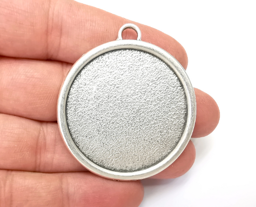 Round Frame Pendant Blank Antique Silver Plated (50x45mm) (40mm Blank Size) G28098