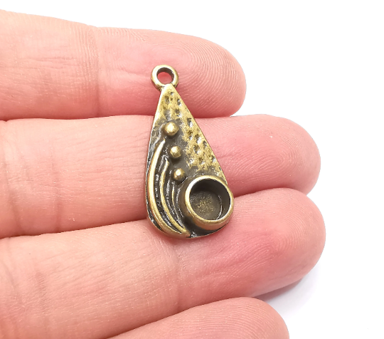 Drop with Buds Pendant Bezel, Resin Blank, inlay Mounting, Mosaic Frame Cabochon Base Dry Flower Setting, Antique Bronze Plated (6mm) G28933