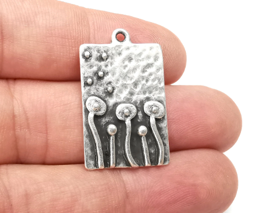 Mushrooms Charms Antique Silver Plated Rectangle Charms (30x19mm) G28458